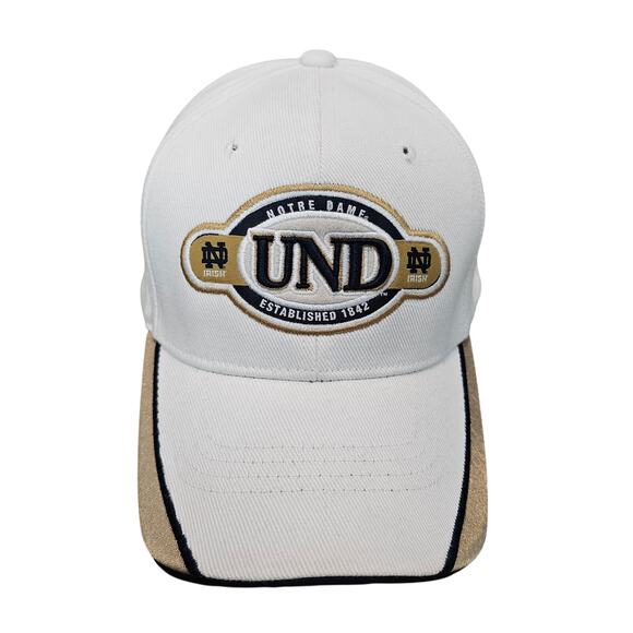 Vintage Notre Dame Strapback Hat Cap 90s White Gold Fighting Irish UND Est 1842 - Picture 2 of 10